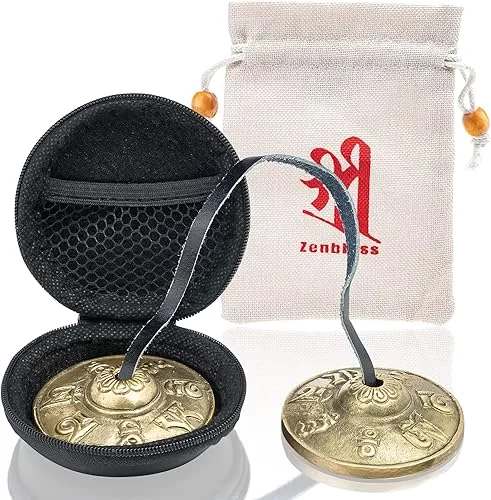 ZenBless Tibetan Tingsha Cymbals 2pcs, with Storage Box and Fabric Case, Meditation Sanskrit Brass Chime Bells for Spiritual Healing Mindfulness, Yoga Buddhist, Relaxation Musical Instruments