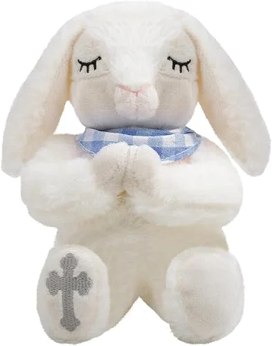 ZGDG Baptism Gifts for Boys Christening Dedication Gift Set for Newborn Baby Boys Includes Plush Praying Musical Bunny in Keepsake Box Ideal Easter Gifts for Kids