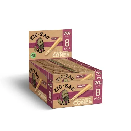 Zig-Zag 70’s Natural Unbleached Pre-Rolled Cones – 70mm, 18 Pack (8 Cones per Pack)