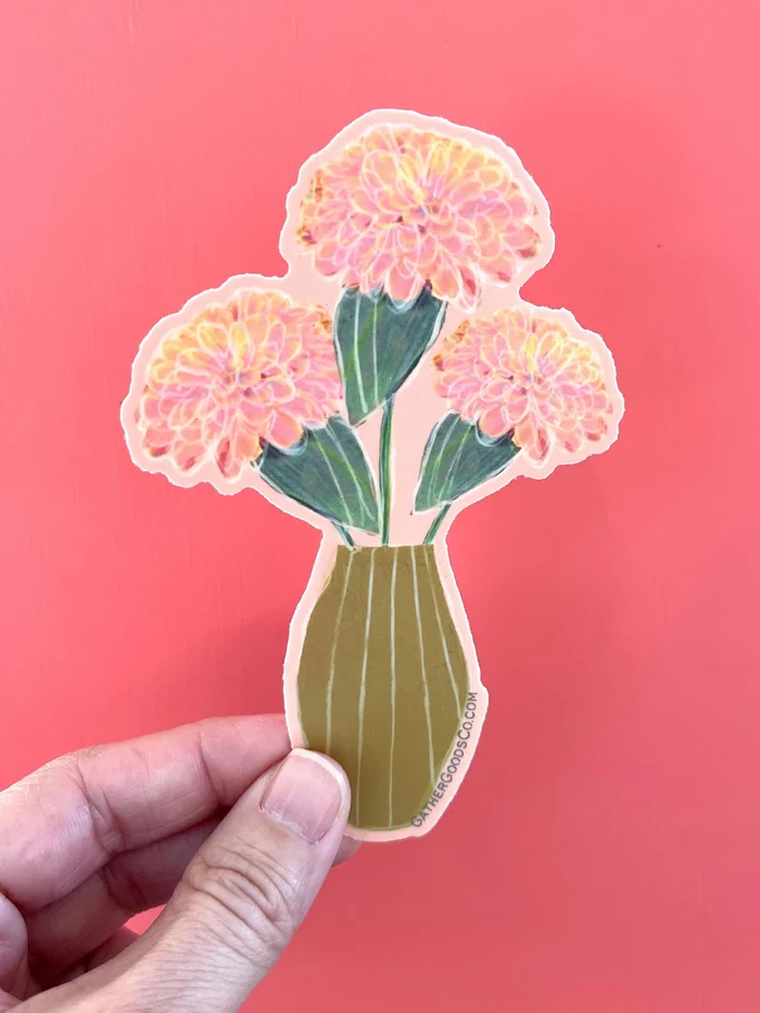 Zinnias In a Vase, Bouquet Sticker