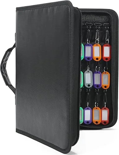 Zippered Key Case, Key Organizer with Handle, Waterproof and Fireproof Key Binder with 54 Hooks and Tags Portable (54 Keys)