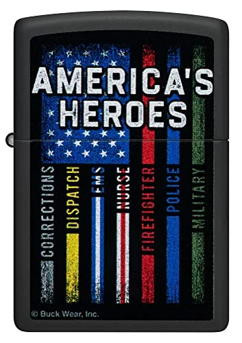 Zippo Buckwear America’s Heroes Black Matte Lighter – Patriotic Design