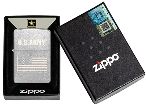 Zippo U.S. Army Flag Engraved Lighter, Street Chrome – Patriotic & Windproof