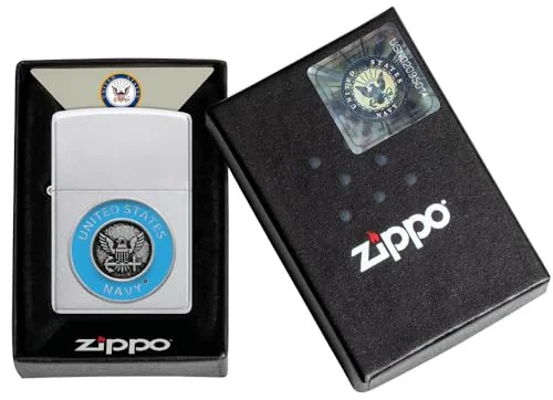 Zippo United States Navy Emblem Satin Chrome Pocket Lighter – Nautical Honor