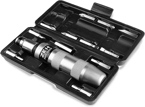 ZKH 1/2′ CR-V Hand Impact Screwdriver, Manual Reversible Impact Driver Includes 12-Piece Slotted, Phillips, Hexagonal Bit Set, Disengage Rusted Fasteners or Frozen Bolts, Ideal Hand Tool for Men, Dad