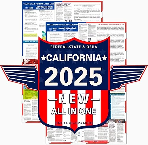 ZLODEPIP 2025 California State and Federal Labor Laws Poster – OSHA Compliant Laminated 24′ x 36′ English and Spanish Bundle 2 Pack