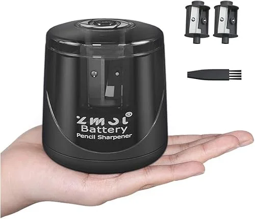 ZMOL Battery Operated Electric Pencil Sharpener, Quick Sharpener Pencil Sharpener, Portable Pencil Sharpeners for Kids, for No.2/Color Pencils (6-8mm), School/Classroom/Office/Home/Black
