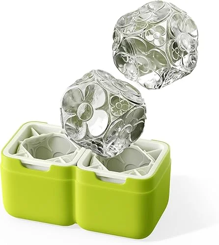 ZOKU Set of 2 Silicone Ice Molds, Deco – Large Ice Cube Molds with Flower Pattern for Craft Cocktails, Keep Drinks Colder Longer with Less Dilution, Easy-Release, BPA-Free