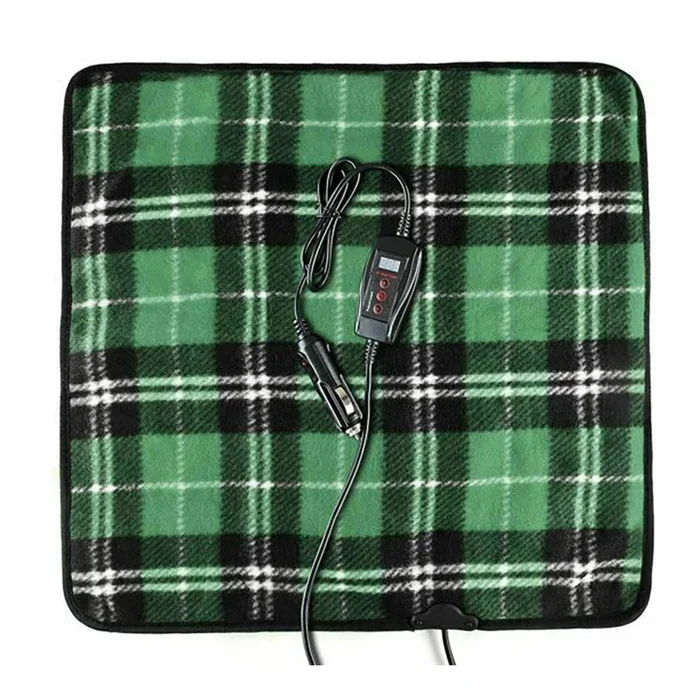 Zone Tech Green Plaid 12V Heating Mini Car Blanket Pad