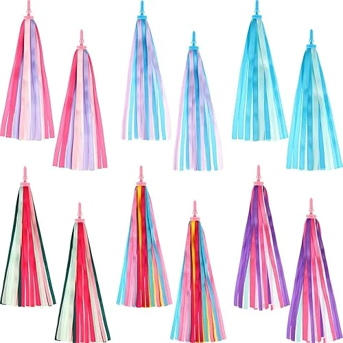 Zonon 6 Pairs Kid Bike Handlebar Streamers Bicycle Tassel Ribbon Scooter Bike Handlebar Streamer Bicycle Grips Tassel Decoration for Boys and Girls