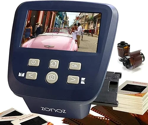 zonoz FS-Five Digital Film & Slide Scanner – Converts 35mm, 126, 110, Super 8 & 8mm Film Negatives & Slides to JPEG – Includes Large Bright 5-Inch LCD & Easy-Load Film Inserts Adapters