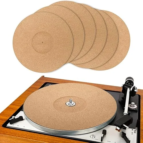 ZOOFOX 6 Pack Turntable Mats, Vintage Recessed Platter Slipmat for Vinyl Record Player, Professional Tuning Equipment Improve Sound, Cork Record Mat for Standard 12′ Turntable Platters