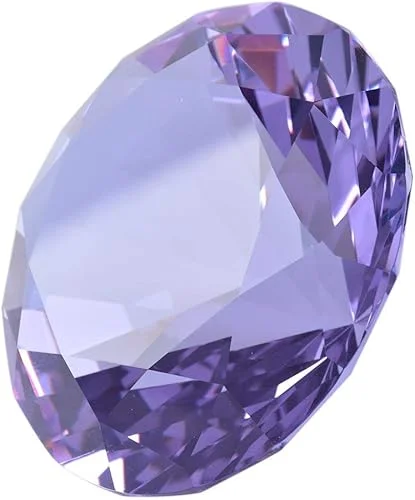Zoogamo 4” / 100 mm Dark Purple Diamond Shaped Glass Crystal Paperweight – Home Office Decor & Valentine's Day Gift Wedding Favors Centerpieces Decoration with Gift Box
