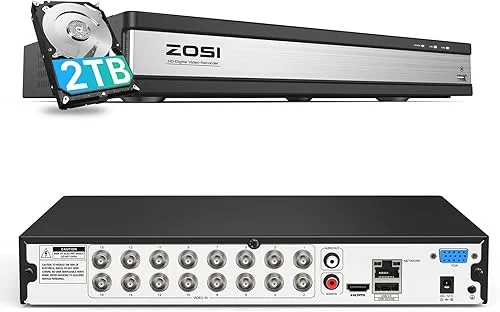 ZOSI H.265+ Full 1080P 16 Channel Hybrid 4-in-1 Surveillance CCTV DVR with 2TB HDD for 960H,CVI,TVI,AHD Home Surveillance Cameras,with Remote View,Motion Detection
