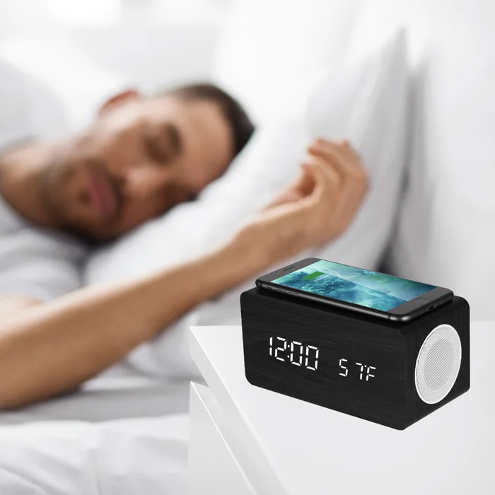Zummy Wood Digital LED Alarm Clock with Qi Charger